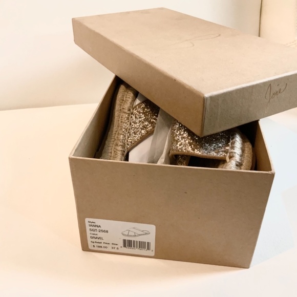 Joie Ianna Glitter Suede Espadrille Slide Sandals Gold Slip on Flat Mules 37.5 - Picture 5 of 11